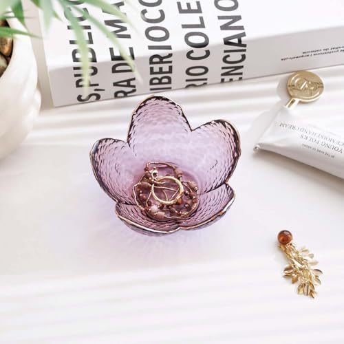 Gifts for Women Purple Flower Jewelry Ring Dish Tray,Decorative Glass Trinket Dish,Room Decor Aesthetic, Modern Accent Tray for Vanity (Purple A) - color: Purple A