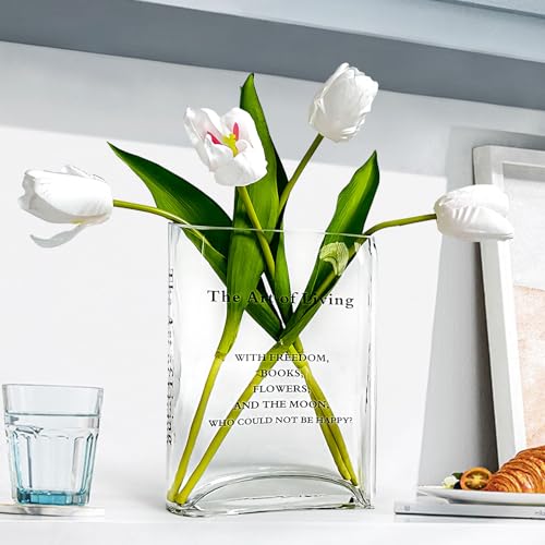Aoderun Book Vase for Flowers Clear Glass Vase for Book Lovers Unique Flower Vase for Bookshelf Living Room Dining&Coffee Table Kitchen Office Home Decor