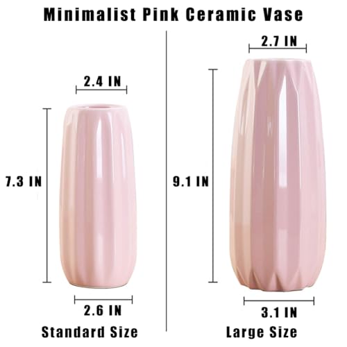 Pink Ceramic Vase 7.3 Inch - Glossy Minimalist Nordic Flower Vase for Home Decor, Perfect for Dried/Fresh Flowers, Wedding Centerpiece, Housewarming Gift for Christmas, Mother’s Day, Valentine’s Day - color: Pink
