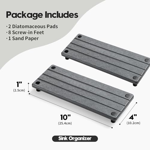 Razborci 2 Pack Fast Drying Water Absorbing Diatomite Stone Mat Tray for Kitchen & Bathroom Counter - Instant Dry Sink Caddy Organizer - Vanity Holder for Soap and Sponge – Charcoal 10" x 4" - color: 2 Pack - Dark Gray, size: 10" x 4" x 1"