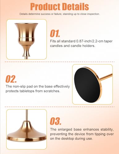 Set of 3 French Gold Tapered Candle Holder,Candlestick Tall Metal Candlestick Holders for Table Centerpiece Home Decor for Wedding Fireplace Mantel Housewarming Gift Fits 3/4 Inch Thick Candles - color: French Gold