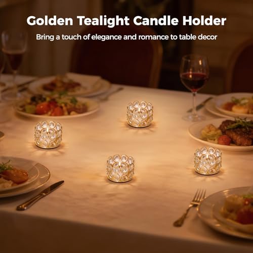30 PCS Metal Crystal Tealight Candle Holders, Golden Iron Candle Stand with Clear Plastic Crystal, Elegant Table Centerpiece Decor for Weddings Dining Events Parties Celebrations