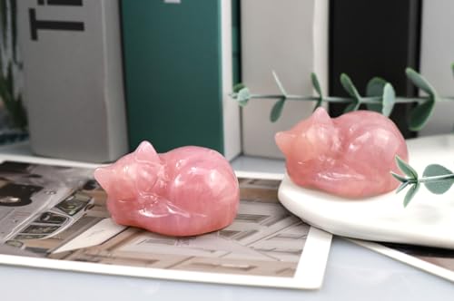 QINJIEJIE 2" Rose Quartz Cat Crystals Statue Pink Gifts Sleeping Cat Decor Figurine Polished Healing Gemstones Cute Kitten Reiki Office Desk Home Decor Lover Gifts for Women Stocking Stuffers - color: B-pink-rose Quartz, size: 2 inches