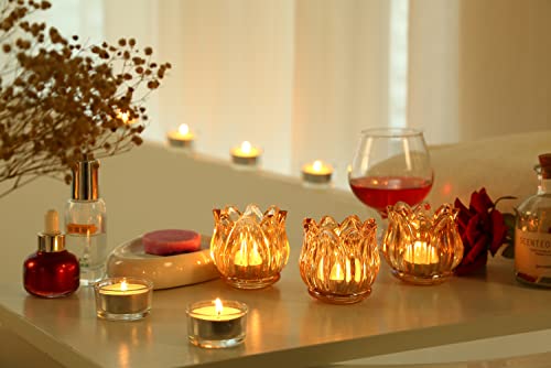 GOLDEAL 12Pcs Gold Votive Candle Holders, Thick Glass Tea Light Candle Holder Bulk, Tealight Candle Jars for Wedding Table Decor, Party Supplies, Bridal Shower Decorations, Centerpieces for Tables - color: Gold