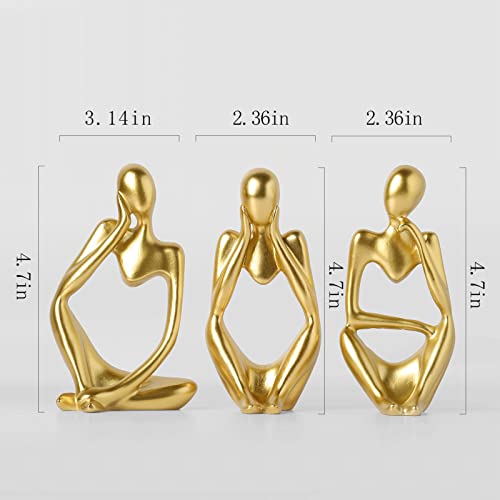 BrownLove 3pcs Golden Decor Thinker Statue Abstract Art Sculpture，Resin Collectible Figurines for Home Living Room Office Shelf Decoration - color: Golden