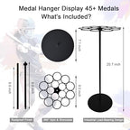 Medal Hanger Display Rotating | Wall-Safe Tabletop Running Medal Stand Holds 45+ Race Medals | Heavy-Duty Metal Base with Quick Assembly Rack | Perfect for Marathon & Sports Awards Display - color: Black