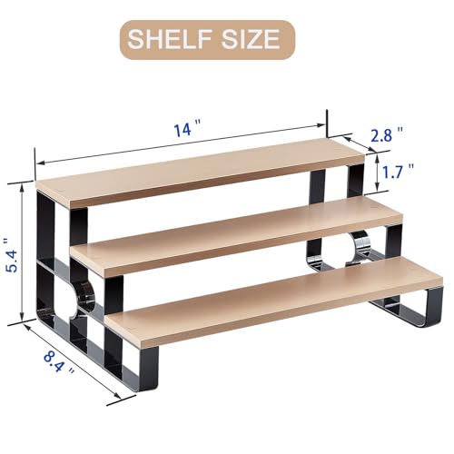 Modern 3-Tier Cologne and Perfume Display Shelf, Gray Wood with Black Frame, Countertop Organizer Stand for Fragrance Storage (Brown, 3 Tiers-Width=14") - color: Brown, size: 3 Tiers-width=14"