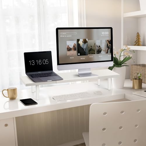Across-Star Dual-Monitor-Stand-Riser-For-Desk Adjustable Length 32-40 Inch，Large Desktop Computer Monitor Riser For 2 Screens，Desk Shelf Organizer Riser Stand For Computer/Laptop/PC/Printer/TV Black - color: White, size: 32-40‘’ L*9.25‘’D*4.72‘’H