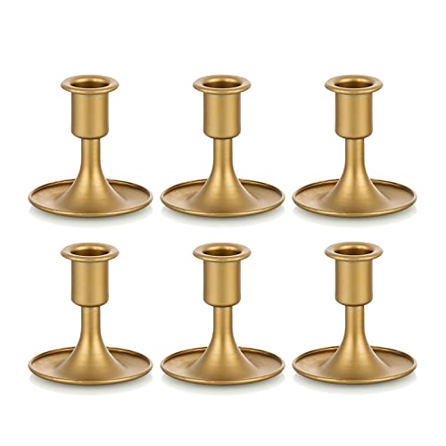 Candlestick Holders Taper Candle Holders, Romadedi Gold Candle Stick Candle Holder for Table Centerpiece, Wedding Reception, Festive Christmas Mantel Decoration or Home Decor, Set of 6 - color: Gold, size: 6 pcs