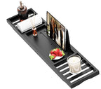 Bathtub Tray Black - Bath Tray Expandable - Bath Table Trays for Bathtub/Tub,Premium Bamboo Wooden, Fits Most Bath Tubs - color: Dark Black
