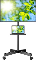 PERLESMITH Rolling TV Stand, Mobile TV Stand for 23-60 Inch LCD LED TVs, Tilt TV Stand Wheels Holds up to 88Lbs, Portable TV Stand for Bedroom with Shelf, Outdoor TV Stand Max VESA 400x400mm PSTVMC06 - size: 23-60 Inch