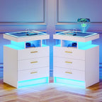 Lvifur 2 Set Nightstands with Wireless Charging Station, Auto Sensor 3 Color Dimmable LED Night Stand, Modern Bedside Table with 3 Drawers & 3 Open Compartments (White) - color: White X2 3 Drawers-glass Top