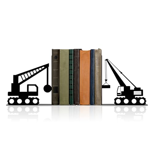 Construction Truck Decorative Bookends for Boys Room - Durable and Cute Design, Perfect for Nursery and Kids' Book Ends（Crane） - color: Black Crane