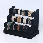 Coward 3 Tier Bracelet Organizer Display Holder, Beige Velvet Stand Rack for Hairband Watch Scrunchie Organizer (Black Velvet) - color: Black