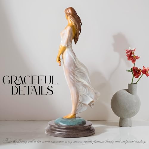 Luo Lirong “Silk Dancer” Bronze Woman Statue – 16.5" Handcrafted Veiled Maiden Figurine, Lost-Wax Cast & Hand-Painted,Elegant Gift, Collectible Art, Home & Gallery Décor - color: 18.5" White