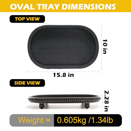SYNCVIBE Wooden Decorative Tray for Home Decor, Beaded Black Oval Tray Decor for Coffee Table, Rustic Wood Serving Trays Farmhouse Centerpieces for Living Room Kitchen Counter (Black Oval) - color: Black