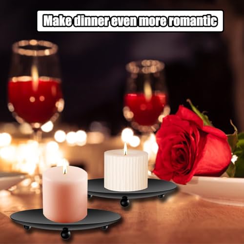8 PCS Iron Plate Candle Holder,Candle Stand for LED & Wax Candles,Black Candle Holders Iron Plate,4" Decorative Pillar Candle Plate for Incense Cones Spa Weddings