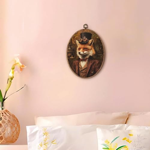 Hxlac Vintage Fox Oval Wall Art Framed, Dark Moody Fox Oval Wall Decor, Rustic Farm Animal Hanging Canvas Prints Wall Sculptures for Farmhouse Home Living Room Bedroom Decor, 8.5x11.5 Inch - color: oval frog