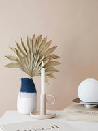 Ceramic Vase – 5.9” Tall Handmade Blue and White Glazed Pottery for Home Decor – Modern Asymmetrical Flower Vase for Living Room, Shelf, Table Centerpiece – 18oz / 500ml