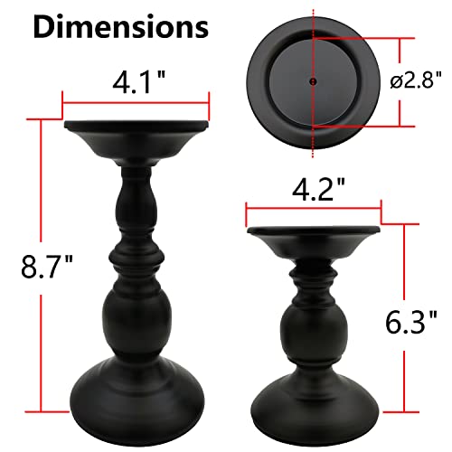 Pillar Candle Holders Stands Set of 2, Candle Holders for Pillar Candles Decorative Candlestick Holder for Fireplace, Home Decor, Dinning, Party, Wedding, Matte Black, 6.2" & 8.7" - size: Pillar Candle Holders 6.2" & 8.7"