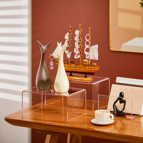 RattanView 3 Pcs Extra Large 12,11,10.25 Inch Acrylic Display Risers Clear Acrylic Shelf Riser Display Stands 5 mm Thick Rectangular for Collectibles Figures - size: 12, 11, 10.25 Inch