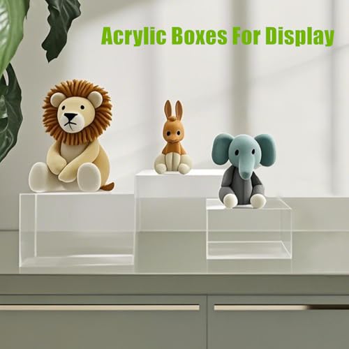 Clisela 3pcs Acrylic Cube Display Stands Box Risers with Hollow Bottoms, Food Risers for Buffet Table, Decorative Display Stand Shelf for Dessert Collectibles Jewelry Figures Show - Clear 6" 7" 8" - size: (6,7,8)"- Clear