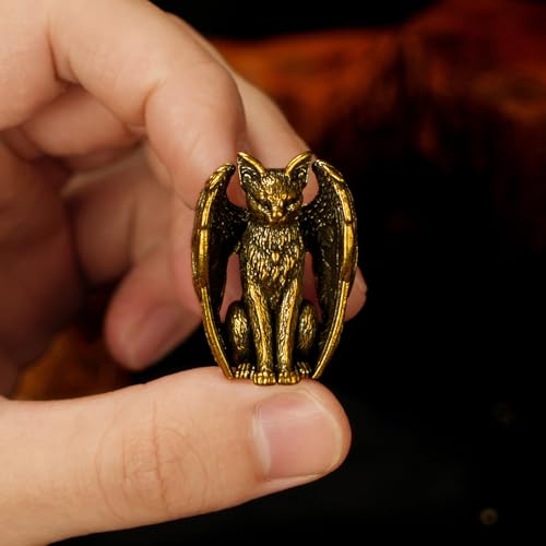 CHOVY Guardian Angel Cat Brass Statue - Solid Heavy Metal Winged Feline Sculpture, Handmade Vintage Oddity for Desk Altar, Bookshelf & Unique Spiritual Gift for Cat Lovers - color: Angel Cat