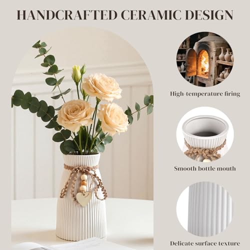 DomeStar White Ceramic Vase, Small Flower Vase for Pampas Grass, Home, Living Room, Dining Table, Farmhouse, Office Decor, Bedroom, Table, Kitchen Shelf, Minimalist Modern Home Decoration - color: White