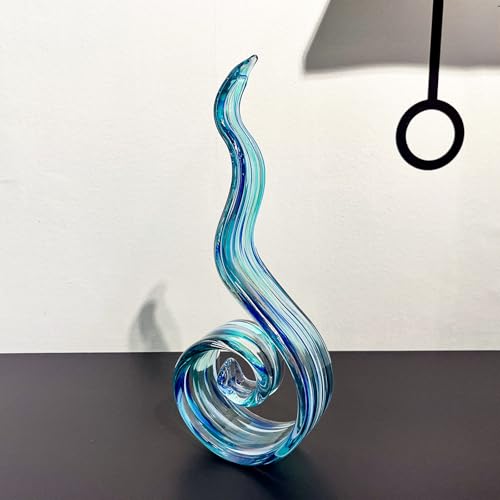 11.4" Tall Hand-Blown Glass Sculpture Murano-Style Sculpture Art Ornament Statue Figurines Home Decor Accent Piece Coastal Ocean Nautical Home Decor,Shelf,TV Stand,Tabletop Centerpieces,Wonderful Gift - color: Light Blue