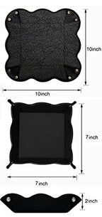 Leather Storage Tray,Phone Watch Jewelry Coin Organizer,Dresser Valet Tray for Men(Black)