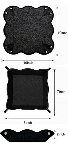 Leather Storage Tray,Phone Watch Jewelry Coin Organizer,Dresser Valet Tray for Men(Black)