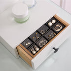 Fordonral Wood Jewelry Organizer Tray with PU Linen, Earring Organizer Jewelry Organizer Showcase Display Drawer Organizer Storage, Earring Holder Necklace Bracelet Ring Accessary Organizers - style: 12 Grids