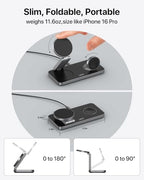 UEQ Foldable 3 in 1 Wireless Charging Station for Apple Magsafe Charger Stand,Fast Magnetic Wireless Charger Station for iPhone 17 Air 16 15 14 13 12 Series,Airpods Pro,Apple Watch Ultra (Pure Black) - color: Carbon Black