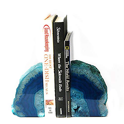 JIC Gem Book Ends Teal Agate Bookends for Shelves Decorative Geode Bookends to Hold Books Heavy Duty Home Decor with Rubber Bumpers(1 Pair, 4-6 LBS) - color: Green Dyed, size: 4-6LBS.