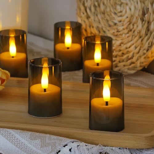 Flameless Small Tea Light LED Candles, Acrylic Battery Operated Votive 1.7" x2.5" with Remote Control and Timer, Tealight Grey Flickering Warm Light Pack of 15 Electric Long Lasting - color: Gray, size: 15 x 2.5"