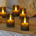 Flameless Small Tea Light LED Candles, Acrylic Battery Operated Votive 1.7" x2.5" with Remote Control and Timer, Tealight Grey Flickering Warm Light Pack of 15 Electric Long Lasting - color: Gray, size: 15 x 2.5"