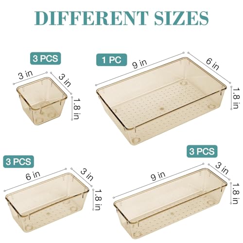 StorMiracle 10 PCS Drawer Organizer Set, 5 Varied Size Bathroom and kitchen Drawer cabinet organizer Trays, Clear Storage Bins for Makeup, Jewelry, Utensils and Gadgets, Champagne - color: Champagne, size: 10 PCS