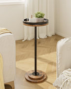 Masupu Drink Table, Round Side Table for Small Spaces, Pedestal Small End Table with Metal Base, for Living Room, Bedroom, Bathroom, Rustic Brown+Black(Lip) - color: 07.brown Black Lip
