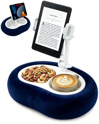 Miledi Tablet Pillow Stand, Compatible with 5"-12.9" Kindle, iPad, Phone/Tablet, 360° Rotating Phone Holder for Bed, Soft Plush Fabric, Detachable Bowl, Reading and Relaxation on Bed, Blue - color: Blue