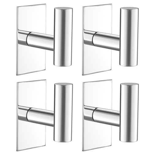 VAEHOLD Wall Towel Hooks, Heavy Duty Sticky Holder Waterproof Towel Hooks for Hanging Coat, Clothes, Closet Hook Wall Mount for Kitchen (Chrome, 4 Pack) - color: Chrome, size: 4 Pack