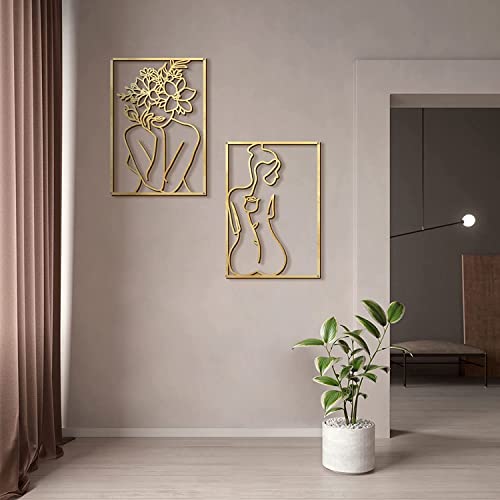 Glamativity Large 4 Pack Gold Wall Art Décor, Minimalist Décor Single Line Art Wall Décor, Real Metal Wall Art, Woman's Body Shape Abstract Wall Art (Gold Classic Style, L Size 22.5 x 15.7'') - color: Gold Classic Style, size: L Size 22.5 x 15.7''
