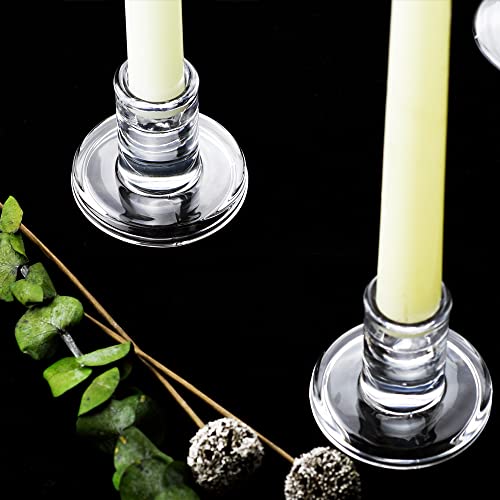 Low Glass Taper Candle Holders fit Candle Base Diameter 5/6-7/8 inch- Wedding Table Centerpiece Short Clear Candlestick Holders - Set of 6 - color: Clear