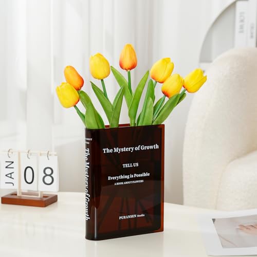 Puransen Brown Book-Shaped Vase for Flowers - Aesthetic Room Decor for Modern Home/Office, Minimalist Shelf Organizer with Floral Display, for Book Lovers & Interior Design Enthusiasts - color: Transparent Brown