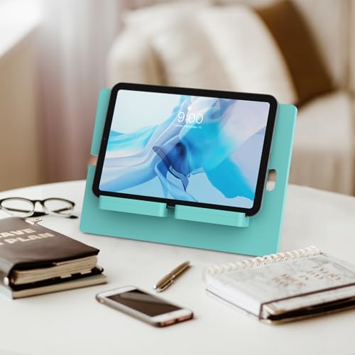 Pezin & Hulin Bamboo Tablet Stand, Adjustable Wood Pad Holder, Desktop Cell Phone Stand Holder Dock Compatible with Tablet, E-Reader, and All Phone (Support to 4.7-13" Devices) - Teal - color: Large (Teal)