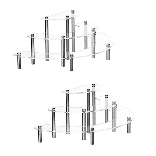 YestBuy 2 Pack Acrylic Risers Display Stand for Pop Figure, 3 Tier Clear Acrylic Cupcake Stand, Half Moon Dessert Stand for Display Or Collections (Advertising Nail) - color: Silver, size: 2 pack