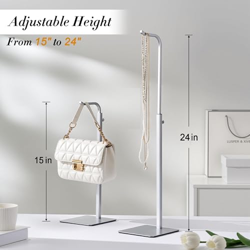 3 pcs Purse Holder Handbag Display Stand: Silver Hanger Rack for Bags, Purses, and Wreath, Adjustable Hook Stand for Tabletop, Closet, and Retail Use for Vendors - color: Silver
