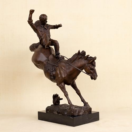 Bronze The Bronco Buster Sculpture by Frederic Remington - Classic Western Cowboy Taming Wild Horse Bronze Statue, Perfect for Art Collectors and Home Decor (Rectangular Base-2) - color: Rectangular Base-2