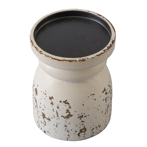 SOFE Rustic Distressed White Candle Holder, 6 Inches Tall Wooden Candle Stands for Pillar Candles, Vintage Candle Pedestal for Home Table Mantle Decorations, House Warming Gift