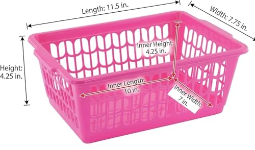 YBM HOME Plastic Perforated Storage Basket Bin Office Drawer, Shelf Desktop Countertop Tray Organizer 32-1188 (12, Pink) - color: Pink, size: Pack of 12