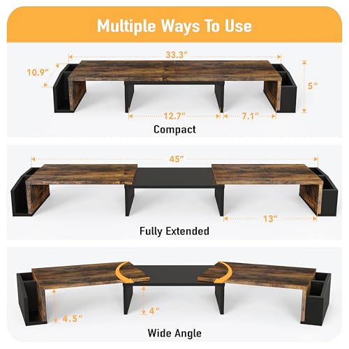 Simple Houseware Desk Dual Monitor Stand Riser with Drawer, Rustic Brown - color: Rustic Brown